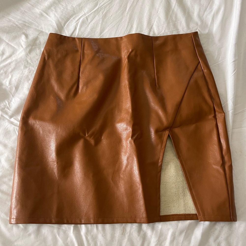 Lulus Camel Faux Leather Skirt